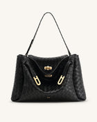 Rhea Large Woven Textured Shoulder Bag - Black