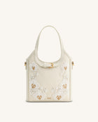 Brooke Mini Belted Embellished Orchid Beaded Top Handle Bag - Ivory