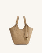 Ines Faux Ostrich Padlock Tote Bag - Khaki