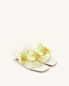 Serena Orchid Embroidered Toe Ring Heeled Sandals - Ivory Green
