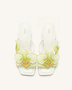 Serena Orchid Embroidered Toe Ring Heeled Sandals - Ivory Green
