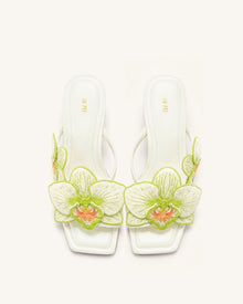 Serena Orchid Embroidered Toe Ring Heeled Sandals - Ivory Green