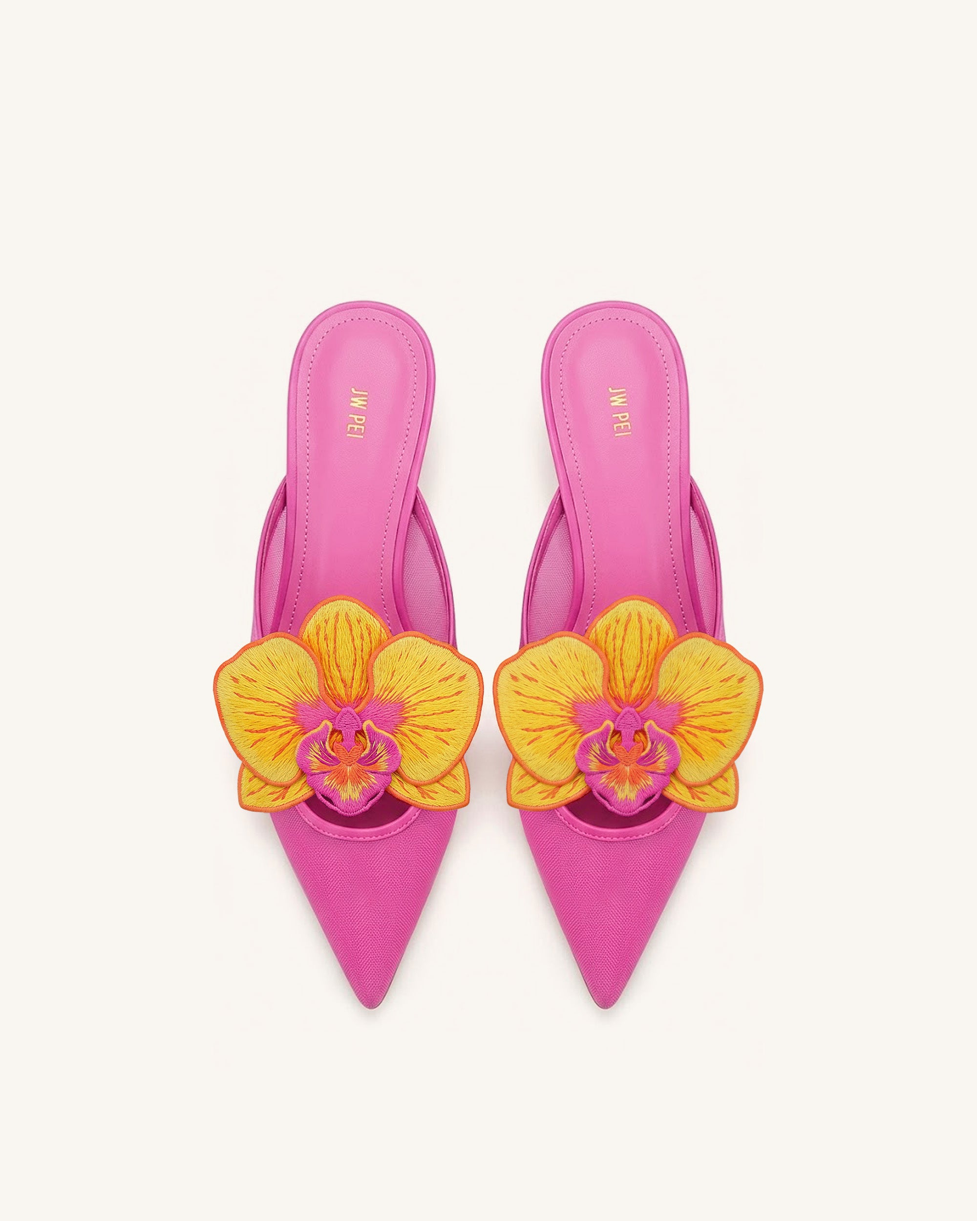 Helena Embroidery Decoration Pierced Mules - Rose Red
