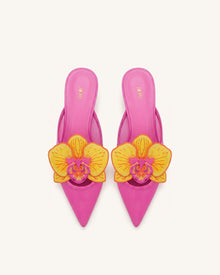 Helena Embroidery Decoration Pierced Mules - Rose Red