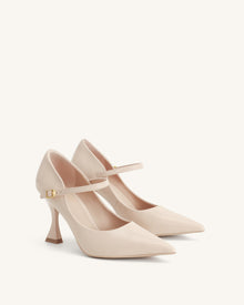 Thalina Plain Leather Pumps - Nude