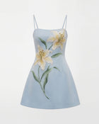 Lily Floral Print Spaghetti Strap A-Line Mini Dress - Light Blue