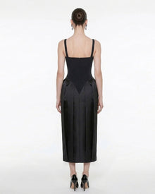 Square Neck Pannier Midi Dress - Black