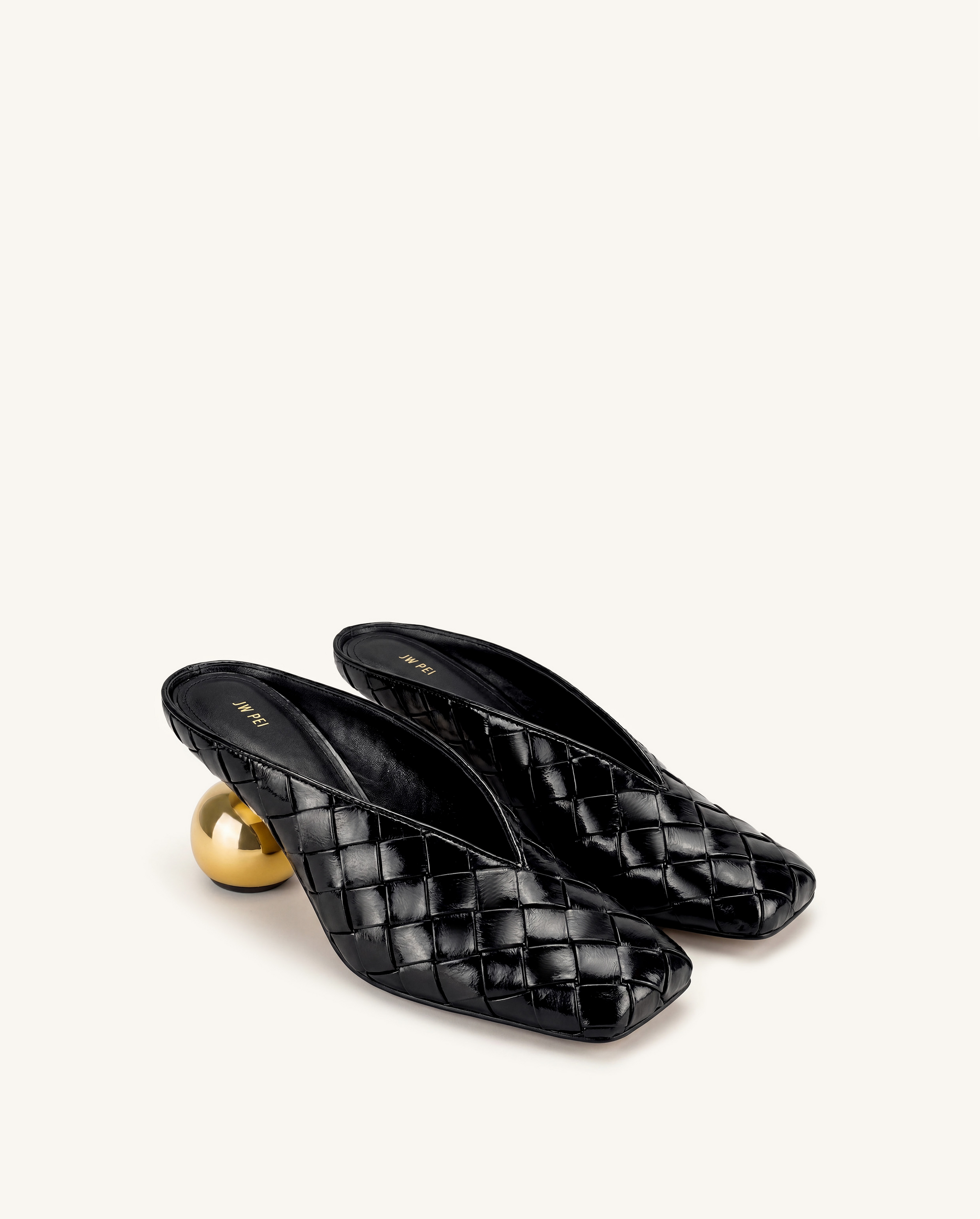 Ellie Woven Square-Toe Mule Heels - Black