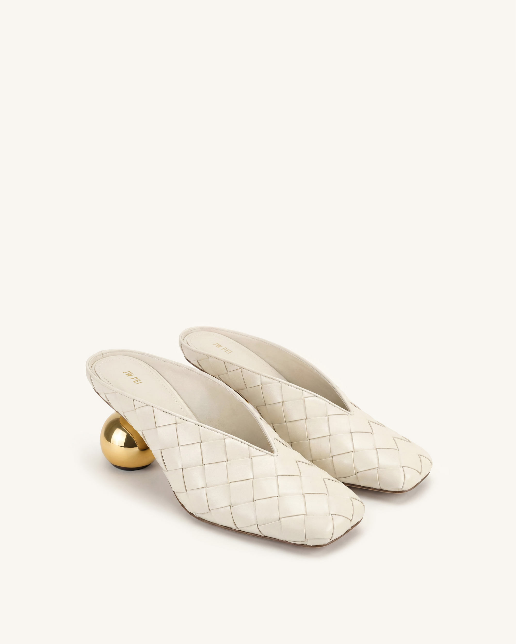 Ellie Woven Square-Toe Mule Heels - Beige