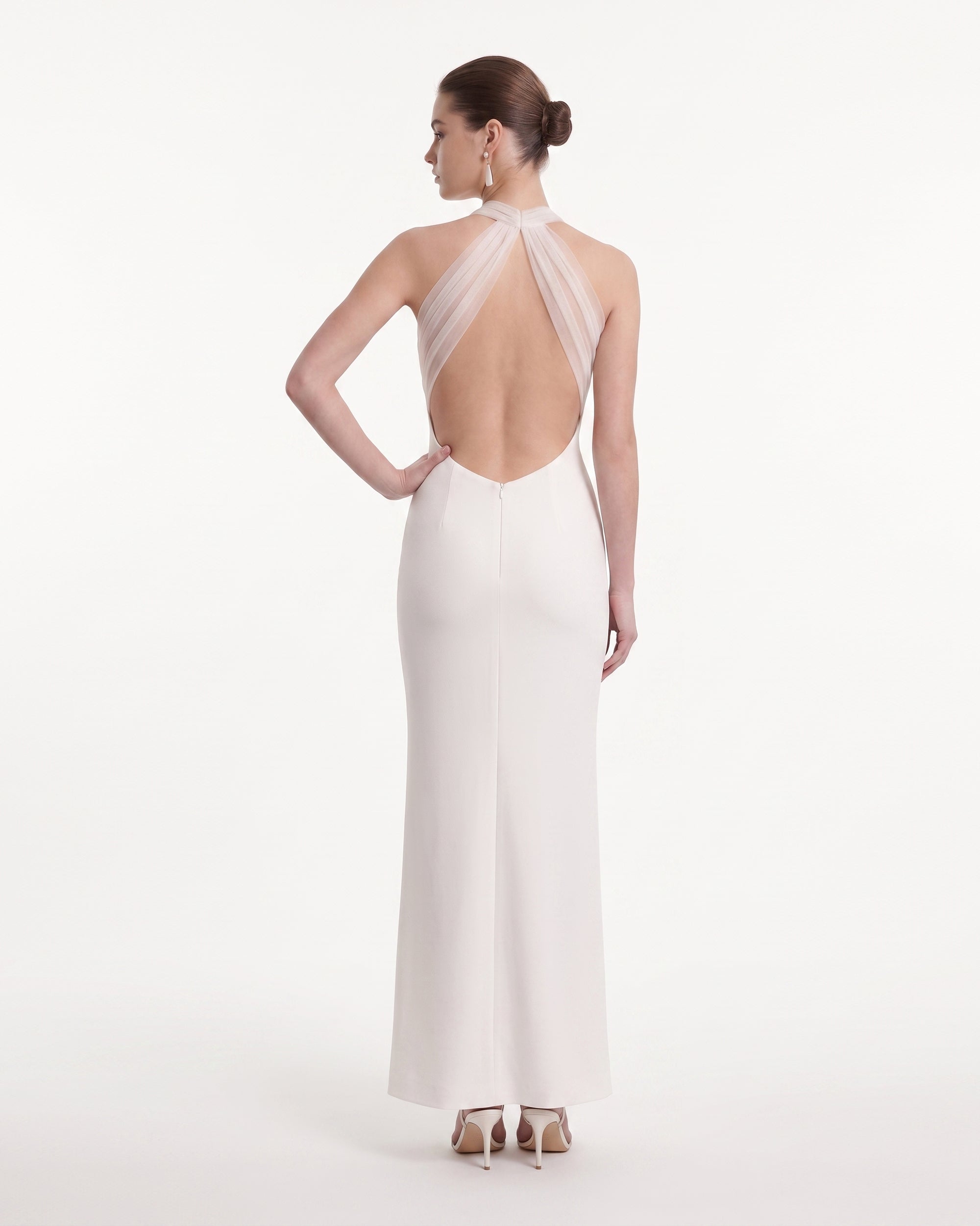 Cross Halter Column Maxi Dress - Ivory