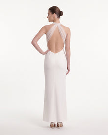 Cross Halter Column Maxi Dress - Ivory