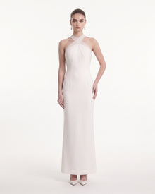 Cross Halter Column Maxi Dress - Ivory