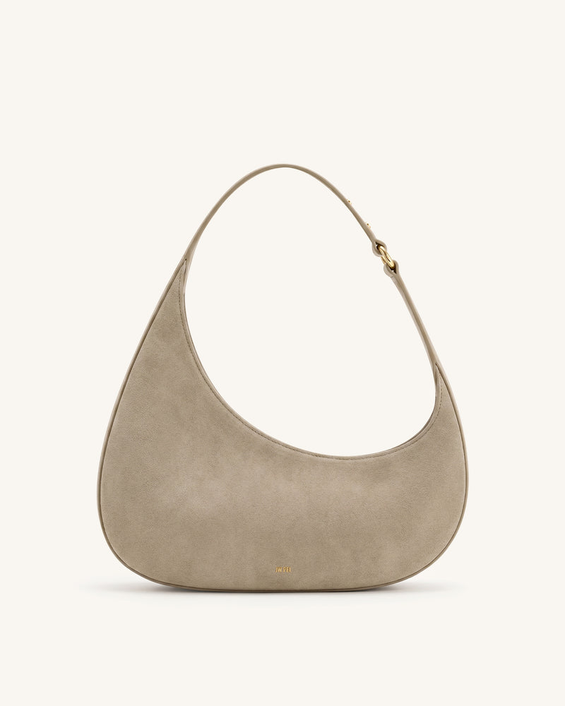 Harlee Faux Suede Shoulder Bag - Oat Gray