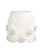 Orchid Floral Appliqué Pearl Trim Mini Skirt - Ivory