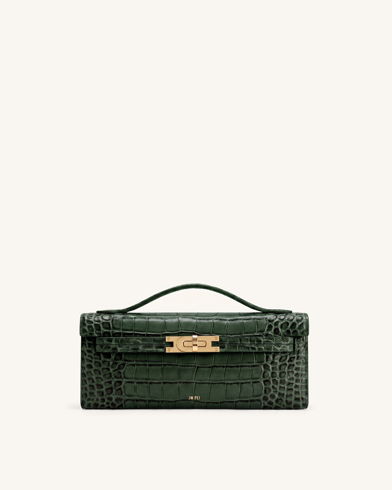 Bria Structured Top Handle Bag - Dark Green Croc