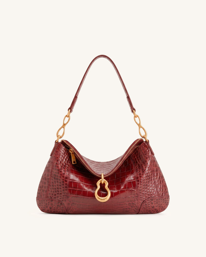 Jayla Metal Pendant Embellished Shoulder Bag - Red Croc