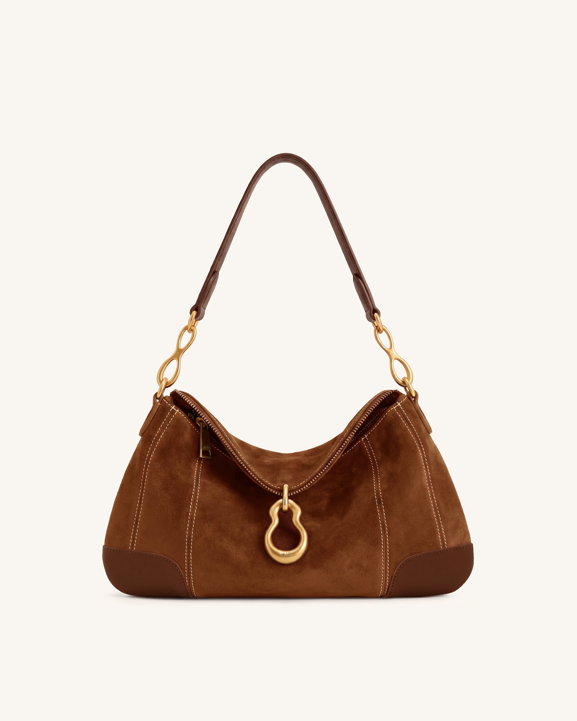 Jayla Faux Suede  Metal Pendant Embellished Shoulder Bag - Chocolate Brown
