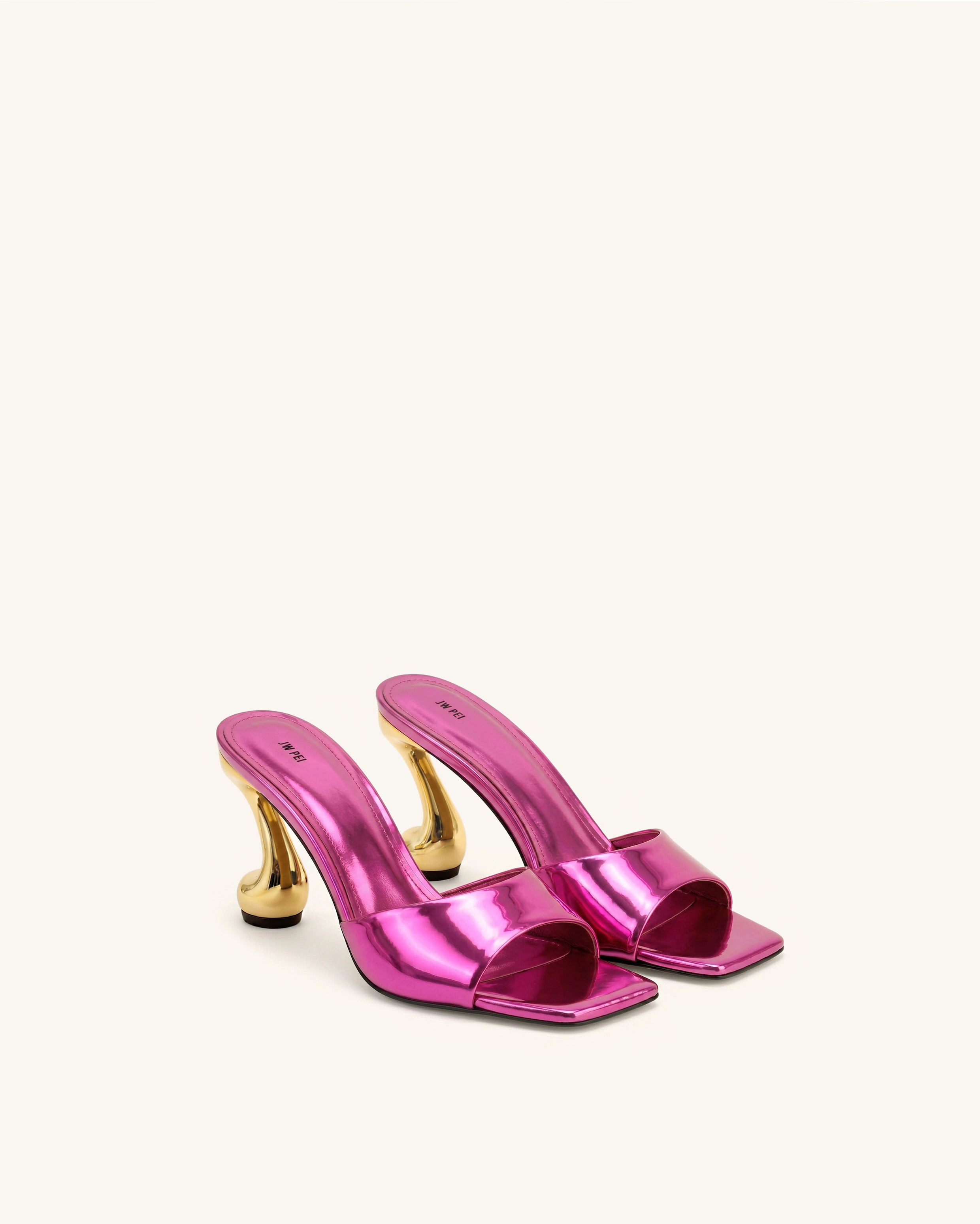 Hannah Metallic Faux Leather Mule Heels - Rose Red