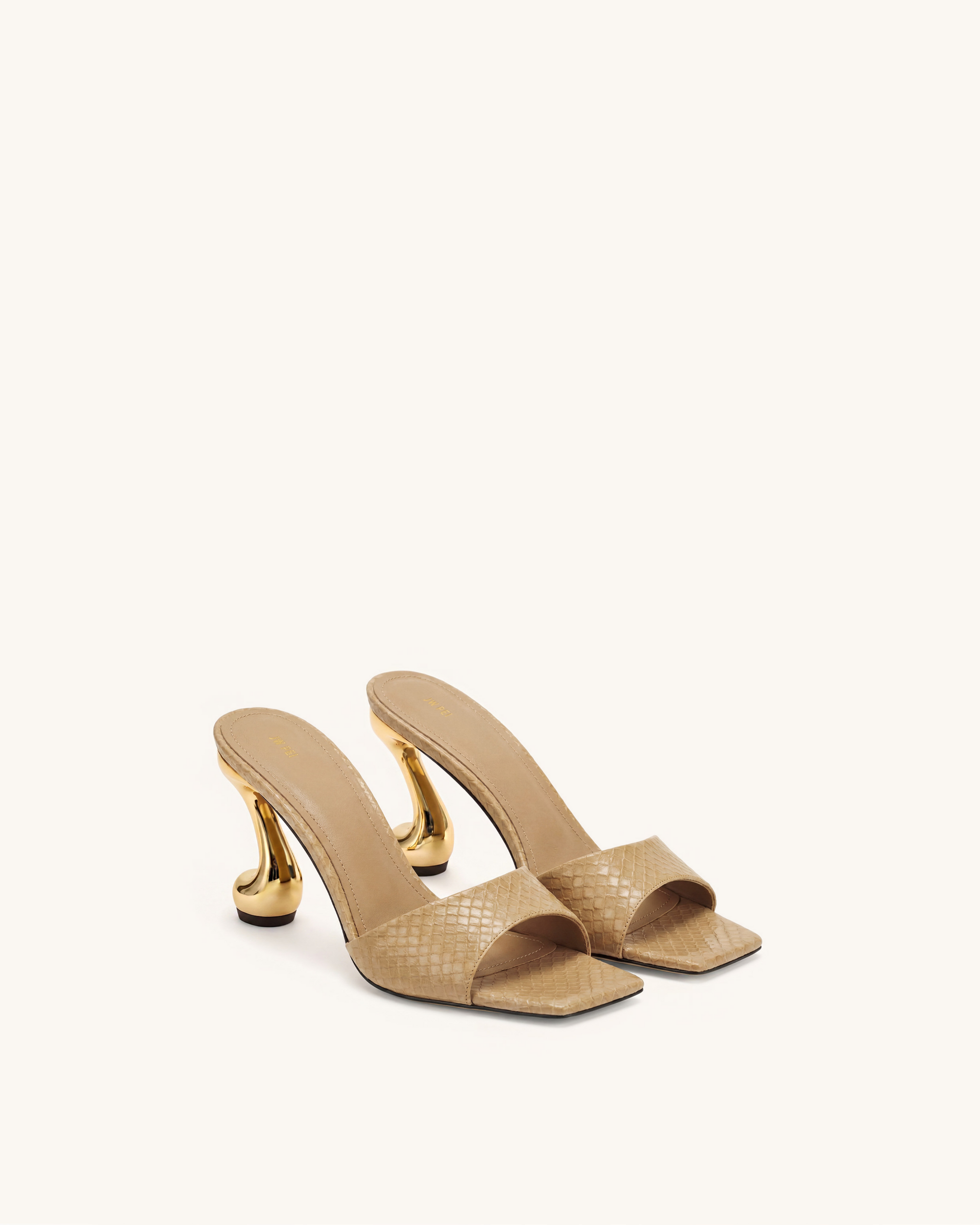 Hannah Faux Snakeskin Heel Mules - Khaki