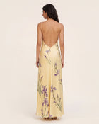 Iris Print Cross-Halter Open-Back Maxi Dress - Yellow