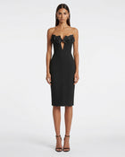 Iris Floral Appliqué Strapless Corset Midi Dress - Black