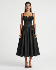 Orchid Embroidered Appliqué Corset Maxi Dress - Black
