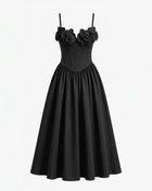 Orchid Embroidered Appliqué Corset Maxi Dress - Black