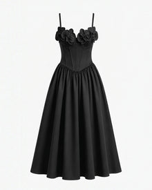 Orchid Embroidered Appliqué Corset Maxi Dress - Black