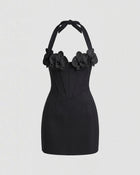 Orchid Embroidered Appliqué Corset Mini Dress - Black