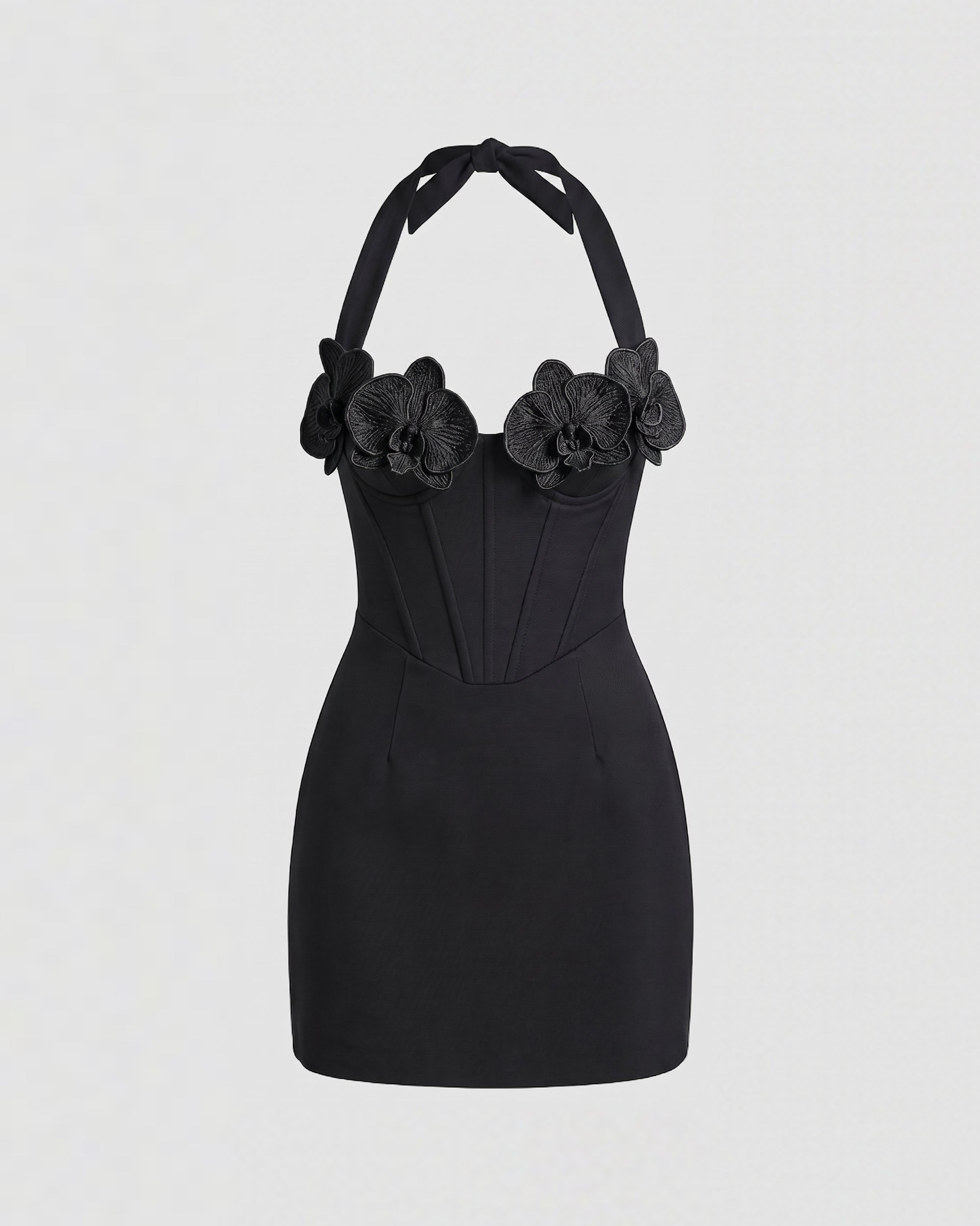 Orchid Embroidered Appliqué Corset Mini Dress - Black