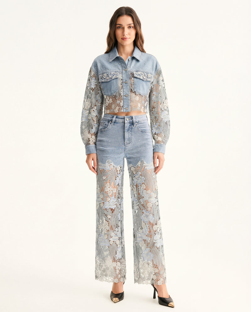 The Rhinestone Cowgirl Cropped Jacket  - Light Blue