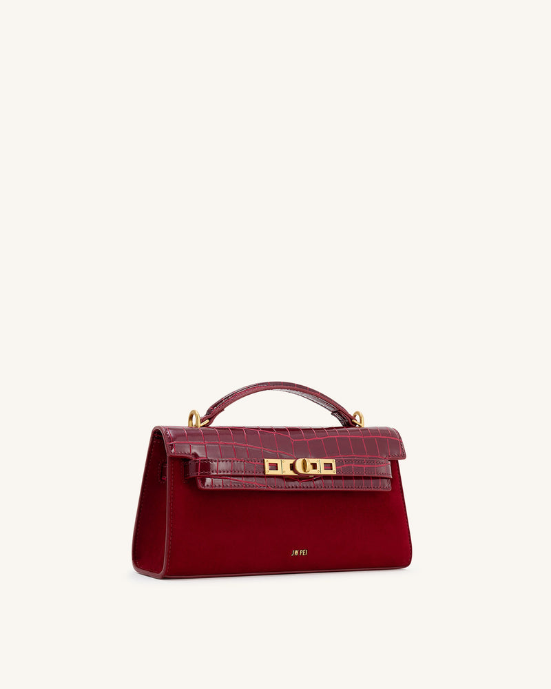 Noor Faux Suede Top Handle Bag - Red