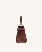Elise Large Croc-Embossed Top Handle Bag - Chestnut Brown