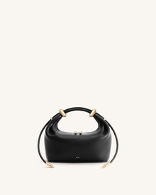 Ellie Metal Ring Embellished Top Handle Bag - Black