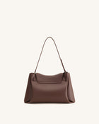 Rhea Pebbled Double Buckle Shoulder Bag - Dark Brown
