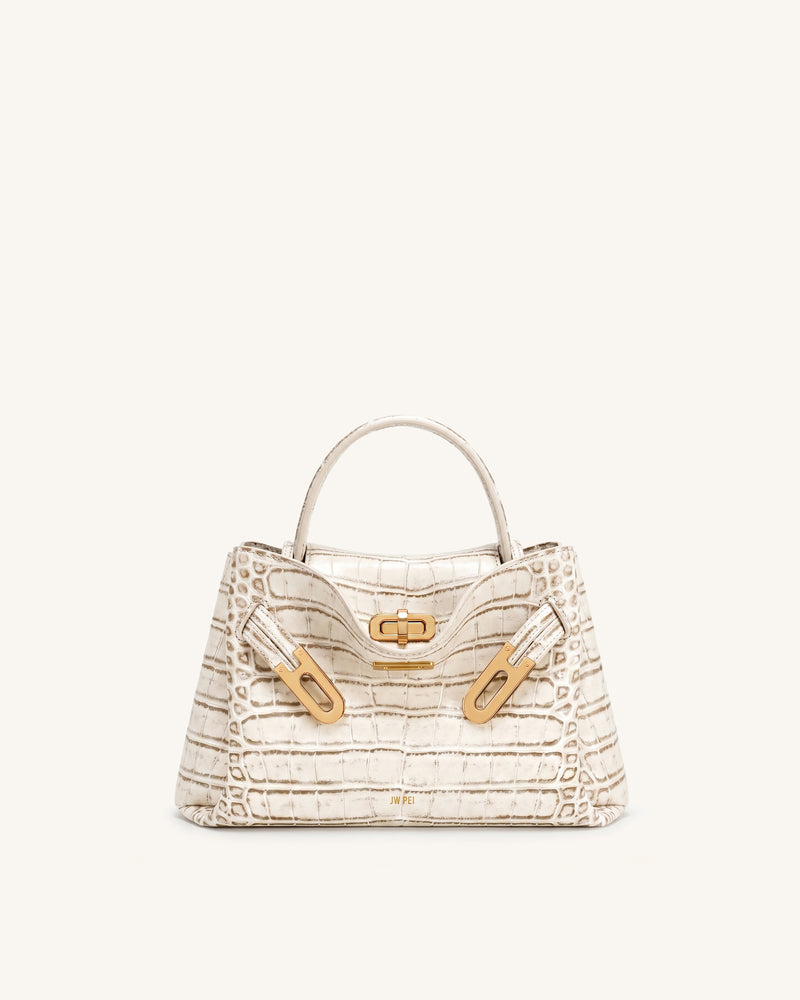 Rhea Small Double Buckle Shoulder Bag - White Croc
