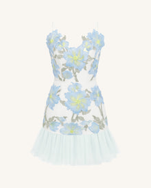 Floral Sling Mini Dress - Baby Blue