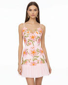 Floral Sling Mini Dress - Rose Pink