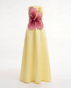 Hibiscus Embroidered Bandeau Maxi Dress - Yellow