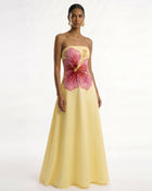 Hibiscus Embroidered Bandeau Maxi Dress - Yellow