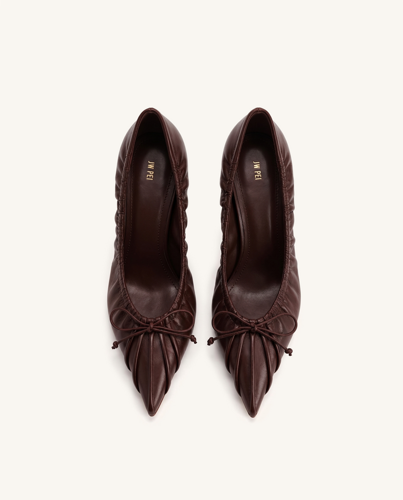 Sofia Ruched Pointed-Toe Pumps - Claret Red