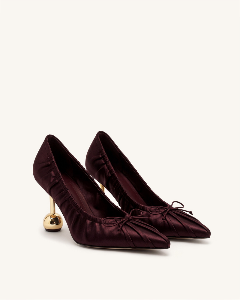 Sofia Ruched Satin Pointed-Toe Pumps - Burgundy