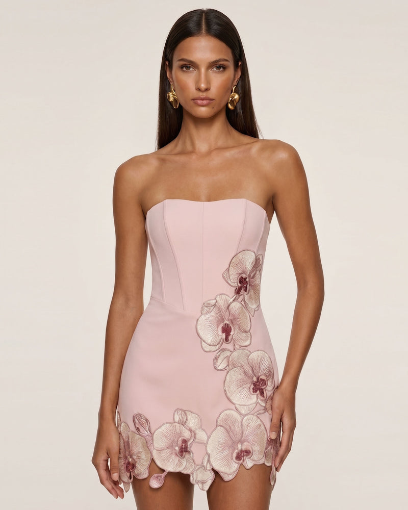 Orchid Embroidered Scalloped Mini Dress - Blush Pink