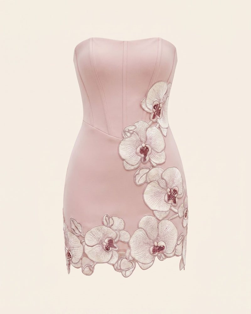 Orchid Embroidered Scalloped Mini Dress - Blush Pink