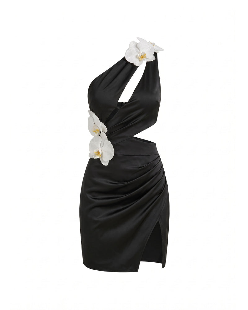 Orchid Embellished Cutout Mini Dress - Black