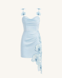 Orchid Embroidered Draped Mini Dress - Light Blue