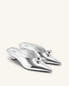 Helena Gold Sphere Pointed Toe Mules - Silver