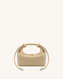 Ellie Metal Ring Embellished Top Handle Bag - Beige