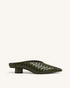 Helena Woven Textured Pointed Toe Mules - Olive Green