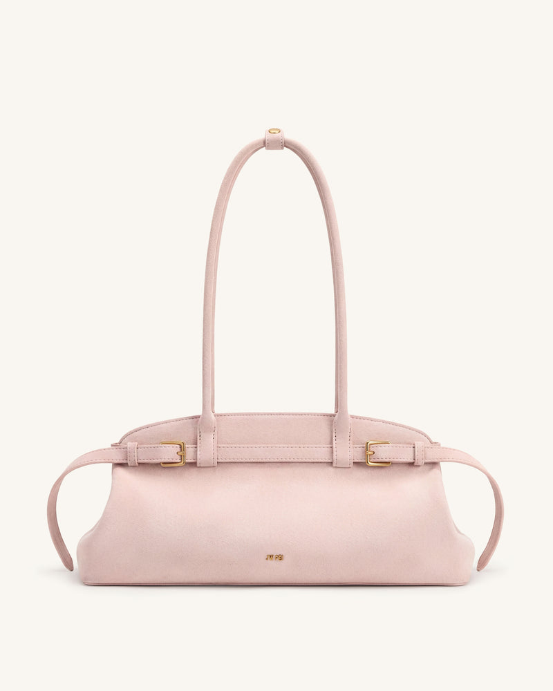 Arden Faux Suede Belt Detail East-West Shoulder Bag - Pink